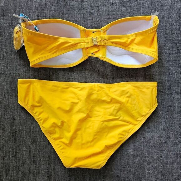 2025 Bleu Rod Beattie Yellow basket weave Bandeau Bikini hipster bottom size 12 - Picture 9 of 11